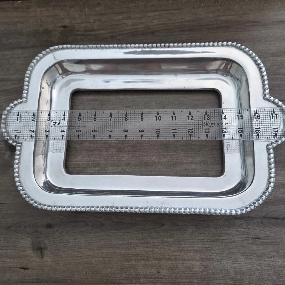 Fabulous Pewterware Perla Pyrex Holder Silver Beaded Medium Casserole Frame 13x9